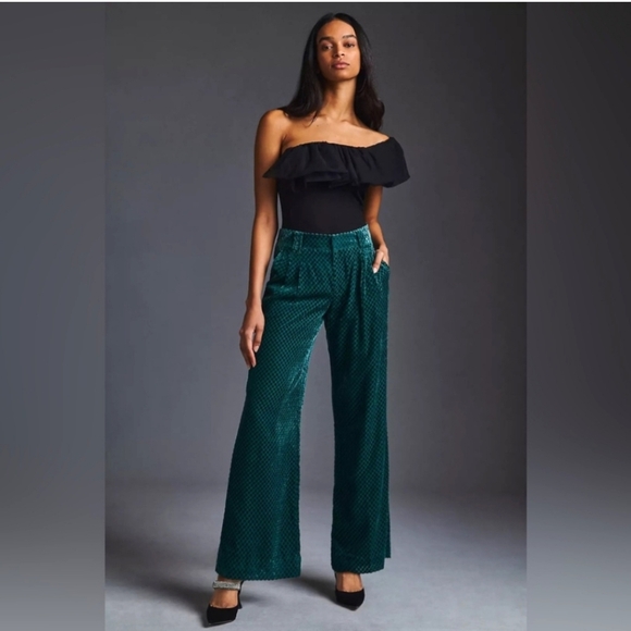 Anthropolgie Maeve The Avery Green Wide-Leg Trousers Size 6 - Picture 1 of 13